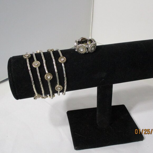 Silver and Gold Tone Bracelet and Stretch Ring SET - Picture 8 of 12